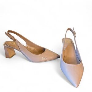 Vince Camuto Hamden Slingback Heels Patent Leather Chai Latte Size 8 NIB